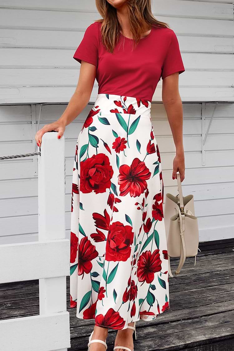 Red Floral Print Maxi Dress