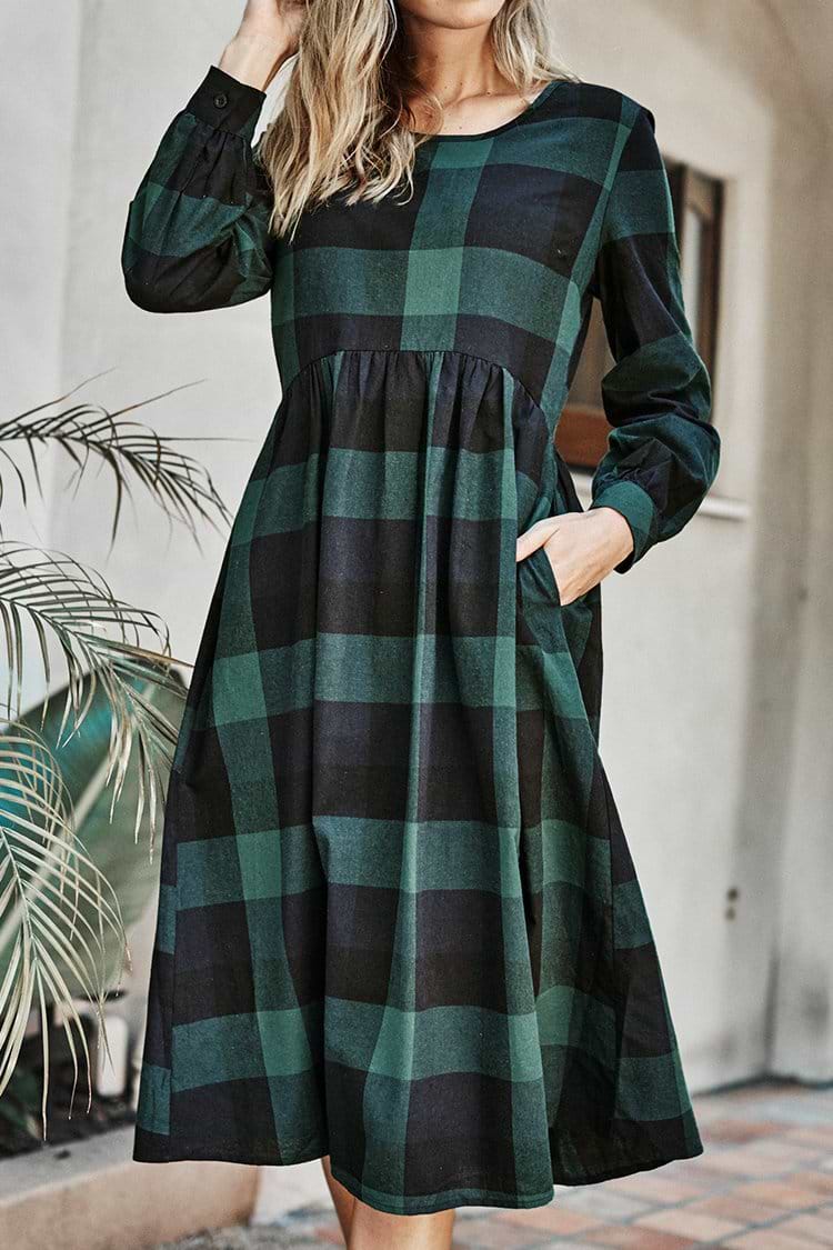 Gingham Long Sleeve Midi Dress
