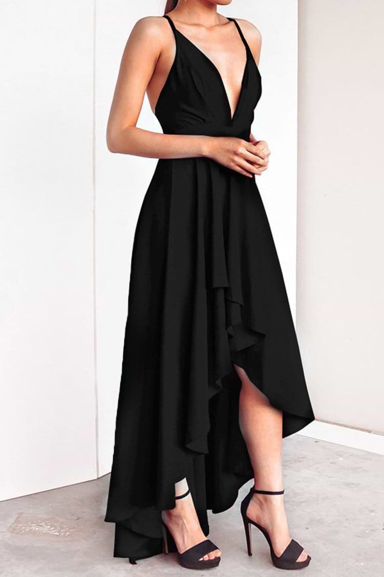 Black Crisscross Back Slip Evening Dress