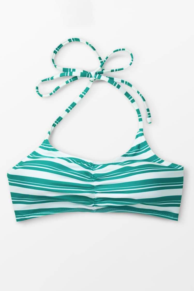 Green Striped and Floral Bikini Top