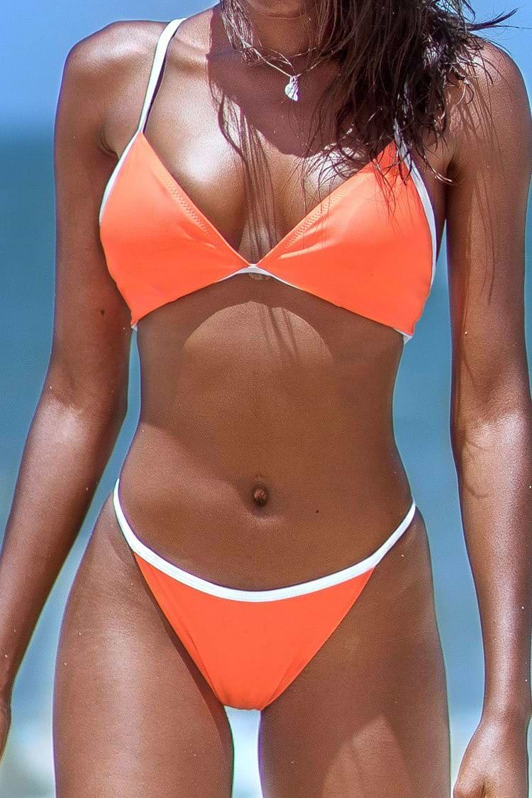 Orange and White Trim Triangle Bikini