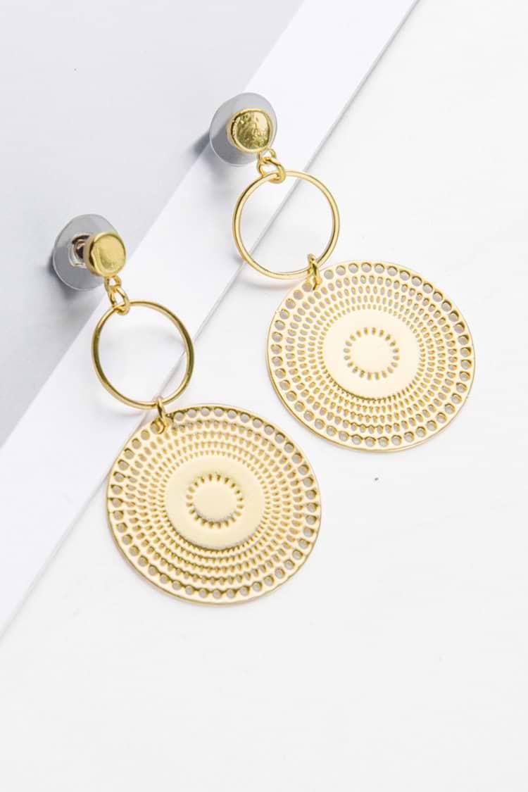 Gold Medallion Drop Earrings