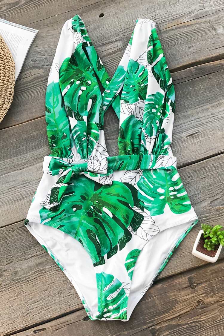Back Cross Monstera One-Piece Swimsuit