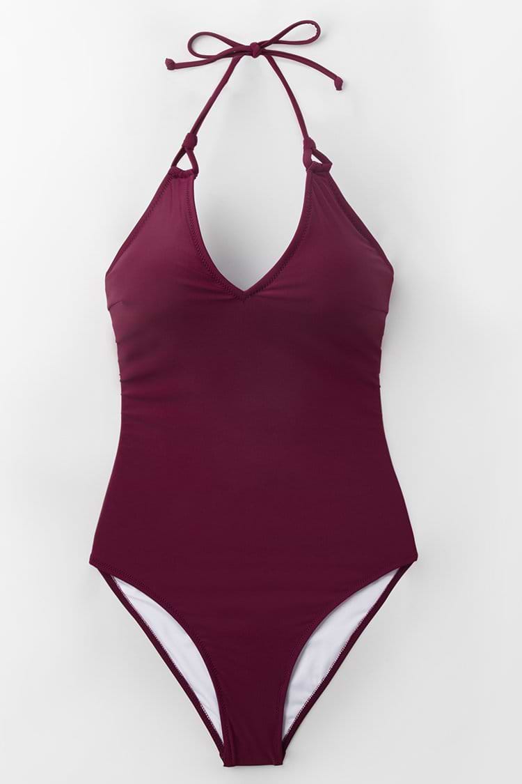 Burgundy Lace-Up One-Piece Swimsuit