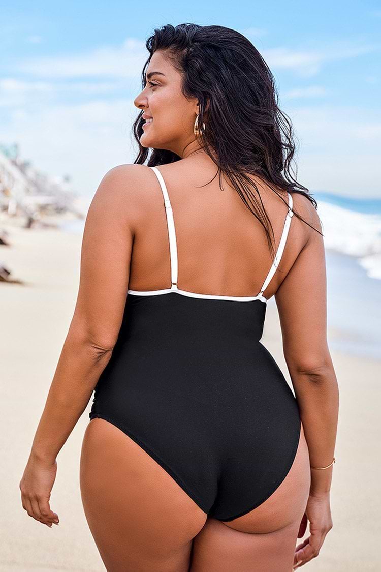 Yellow White and Black Plus Size One Piece Swimsuit