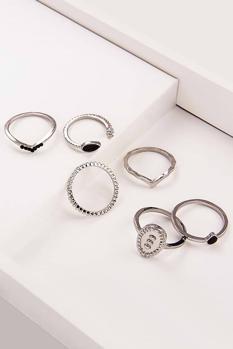 Black Gem Silver Ring Set