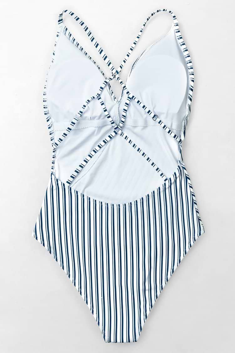 Blue And White Striped One-Piece Swimsuit