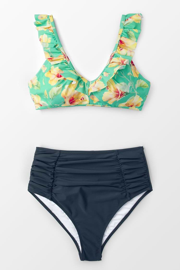 Ruffled Hibiscus Ruched Bikini