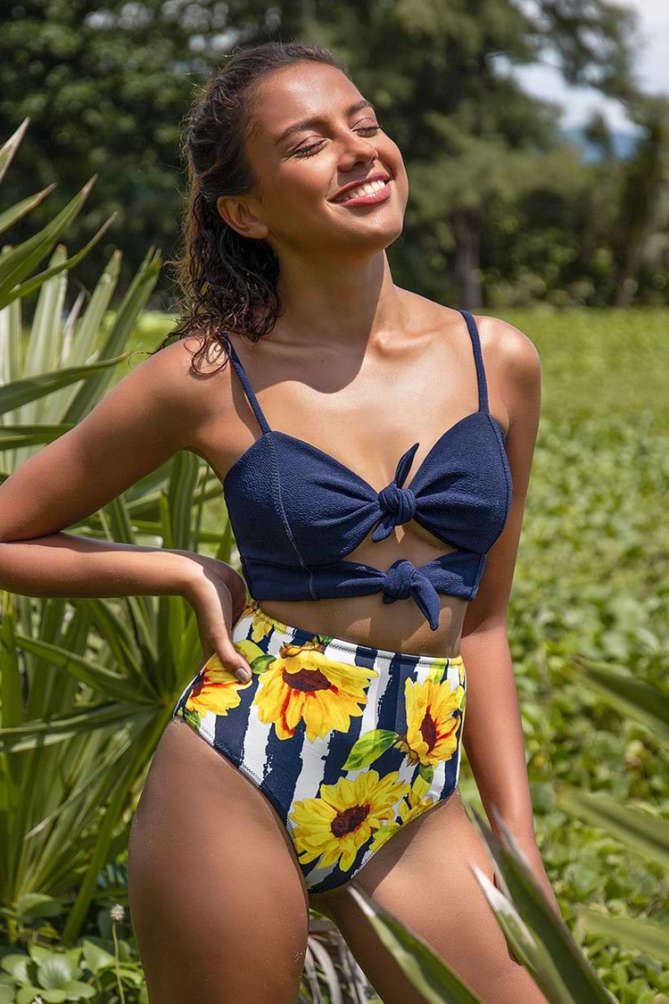 Navy Knotted Cutout Reversible Bikini
