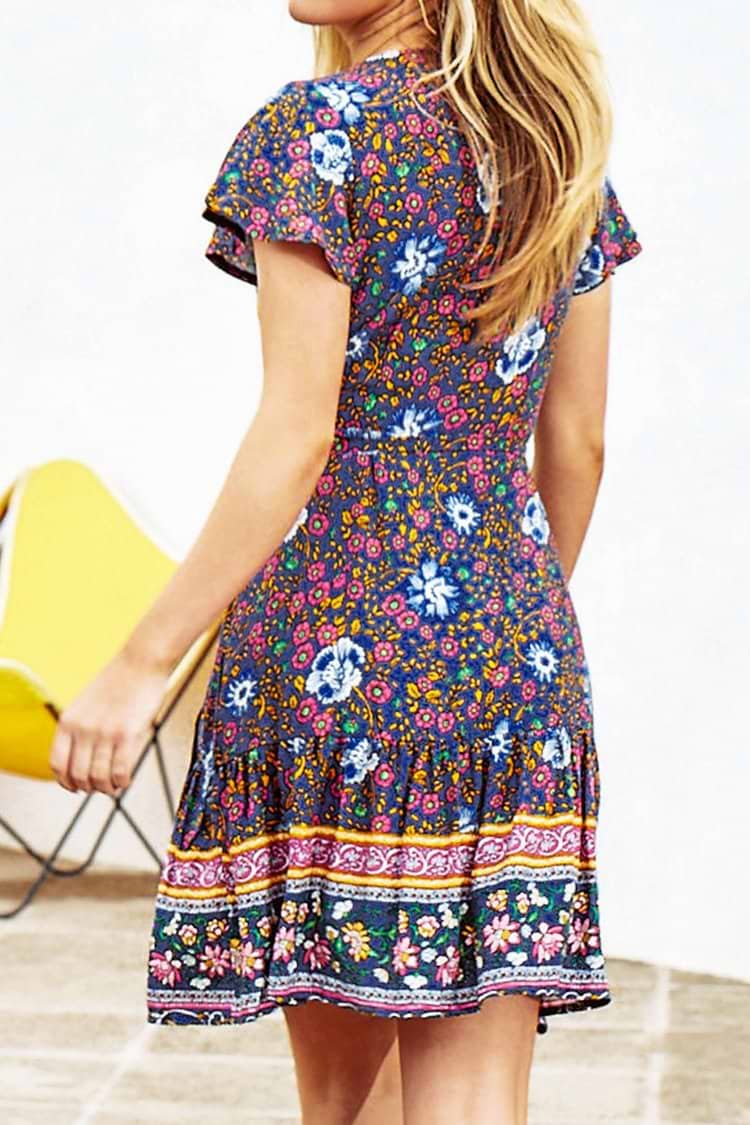 Colorful Printed V-Neck Dress