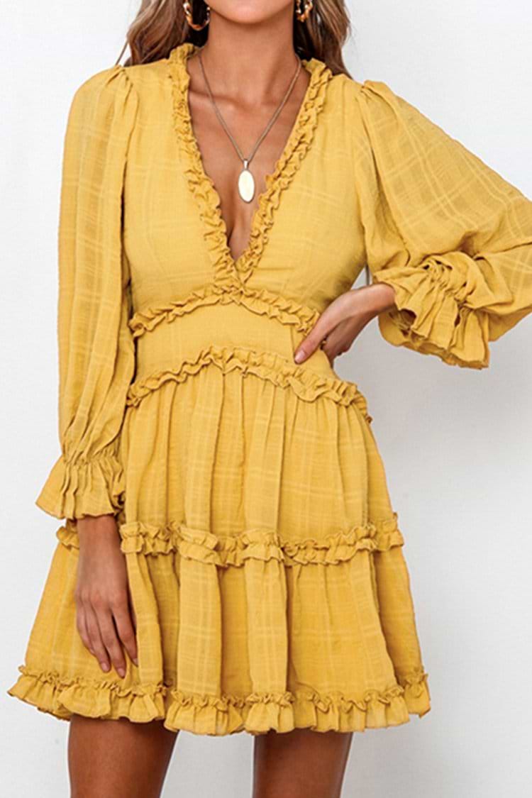 Yellow Babydoll Ruffled Dress