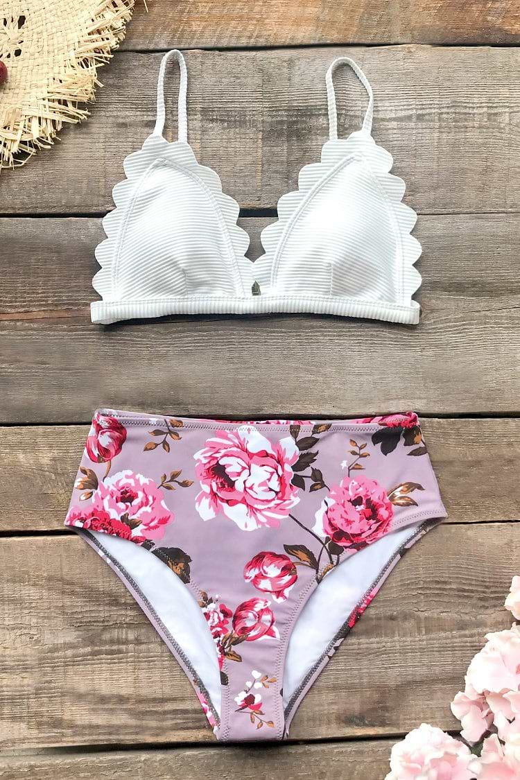 Scalloped Triangle Bikini with High-Waist Bottom