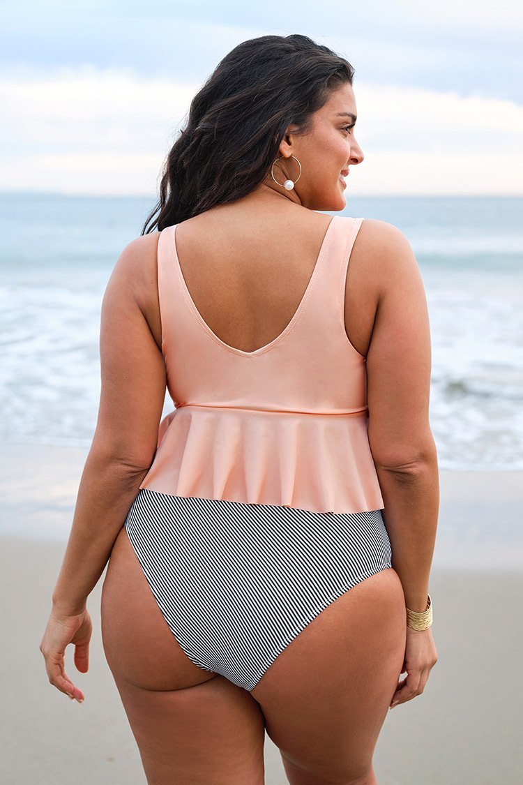 Pink Tank Top Ruffled Plus Size Bikini