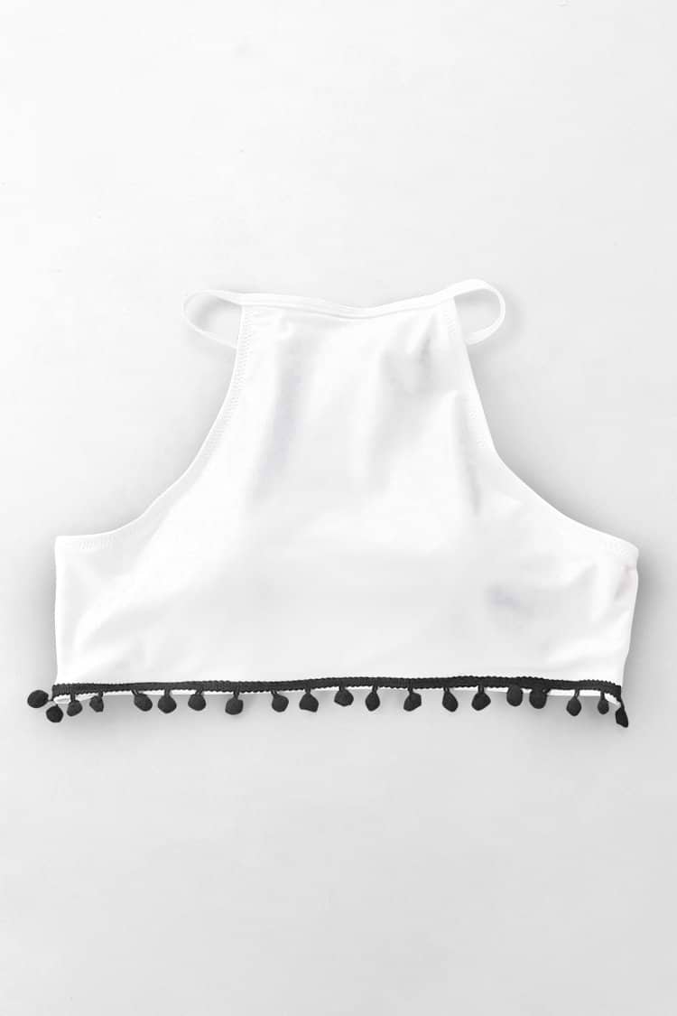 White High-Neck Halter Bikini Top
