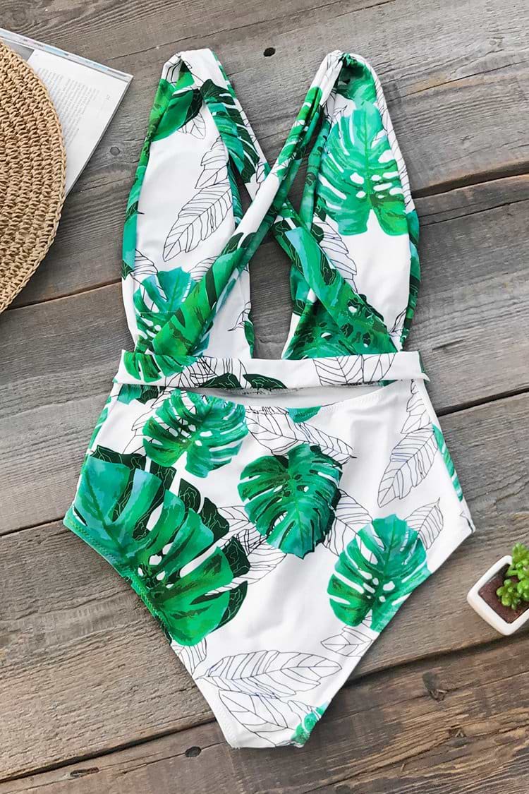 Back Cross Monstera One-Piece Swimsuit