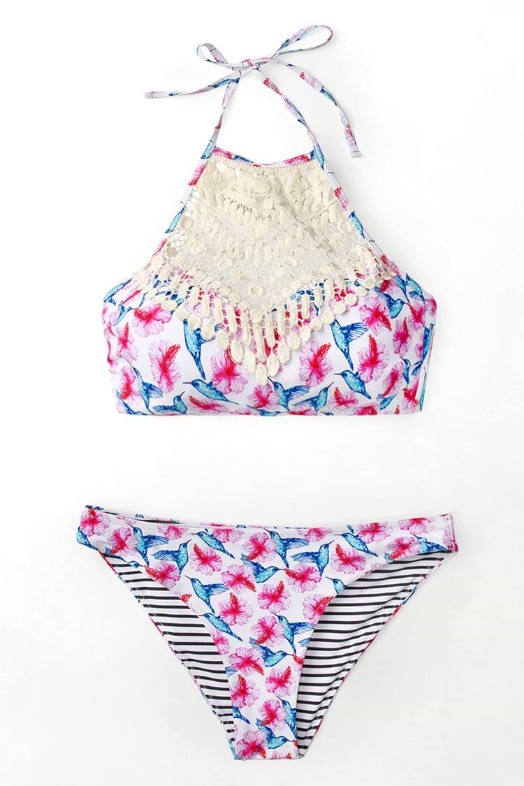 Pink Skies Crochet High Neck Bikini