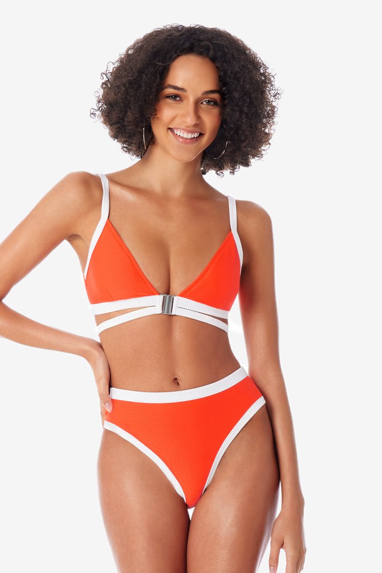 Orange Triangle Contrast Trim Strappy Bikini