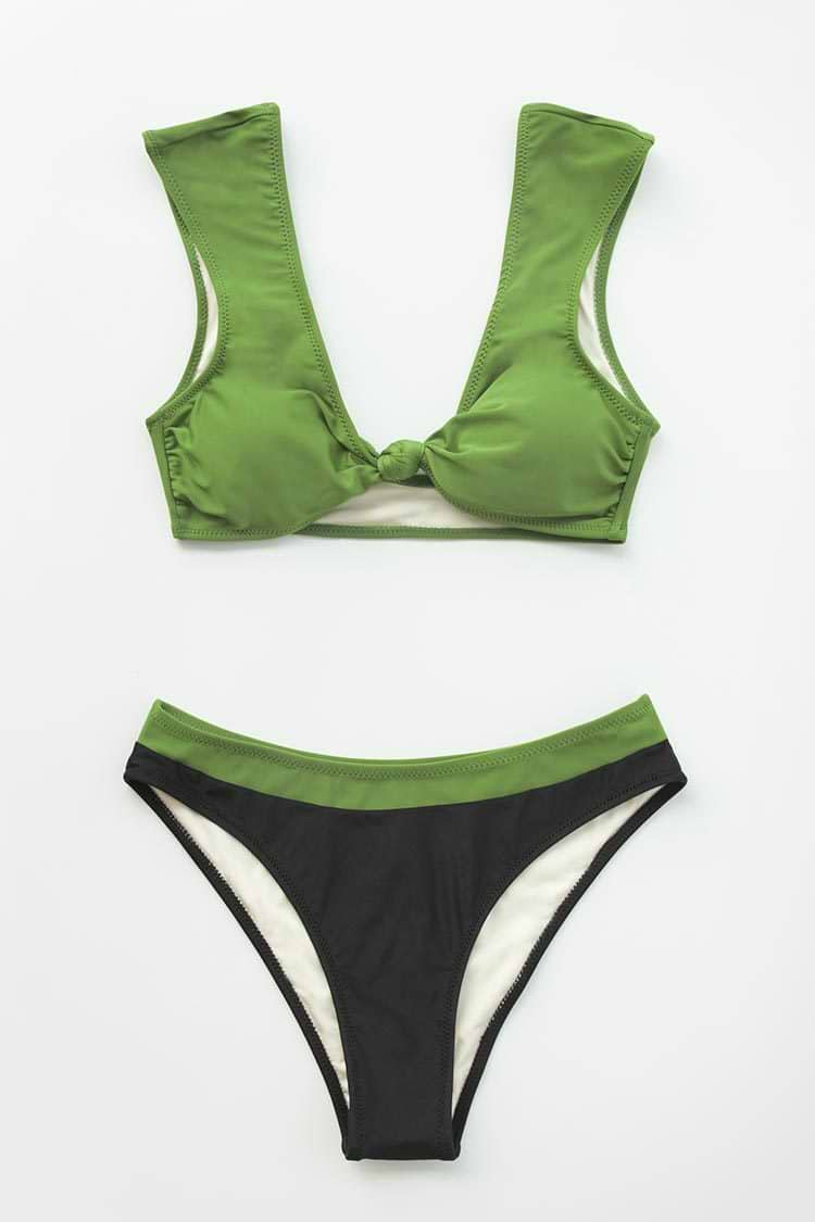 Green Knotted Cap Sleeve Bikini