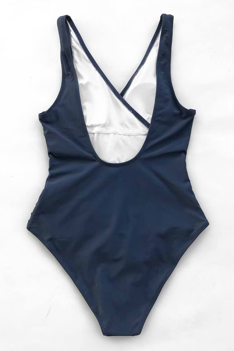 Ruched Navy Solid One-piece Swimsuit