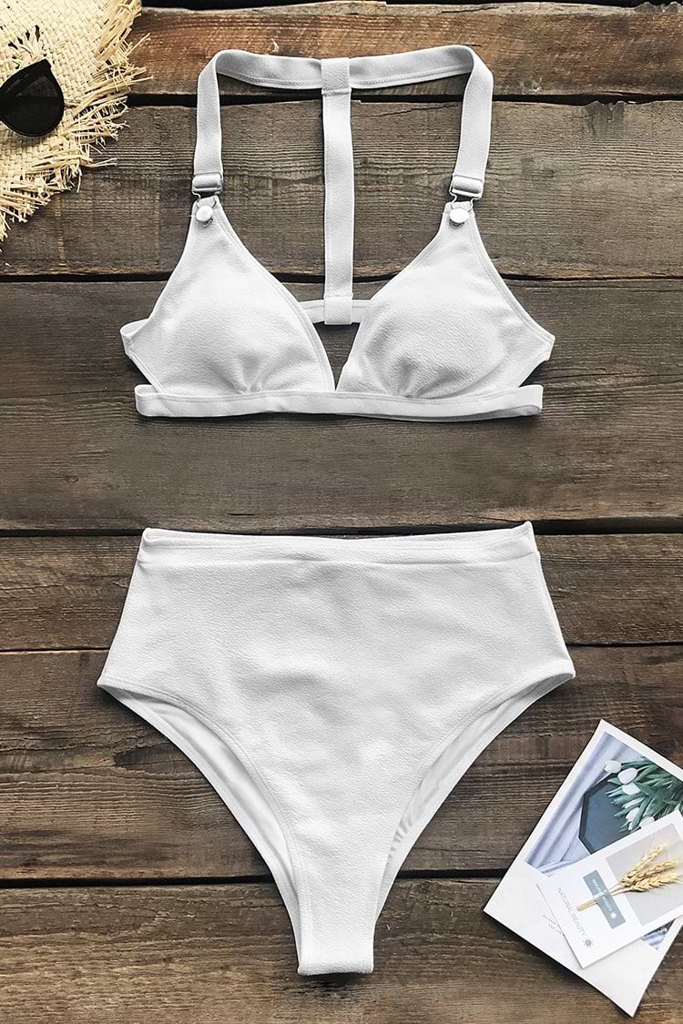 Solid White High-Waisted Bikini