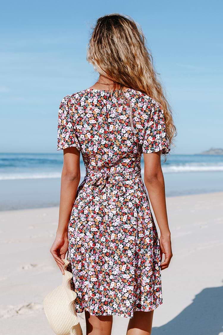 Robe boutonnée à petites fleurs