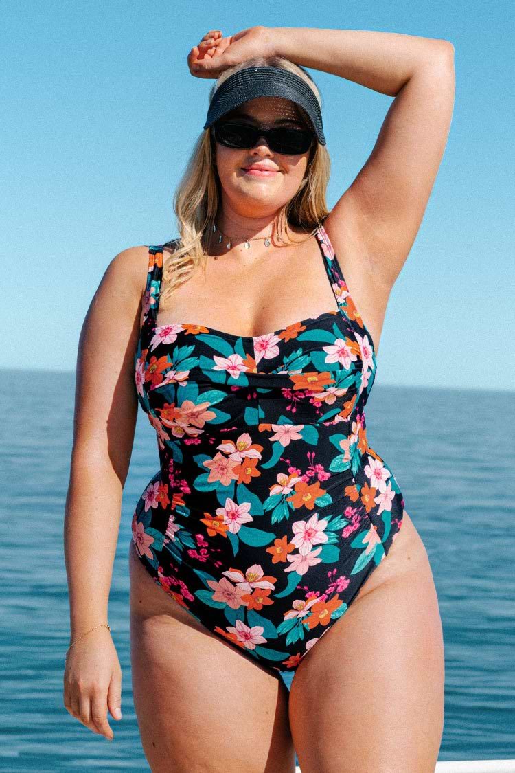 Edith Floral Ruched Plus Size One Piece Swimsuit