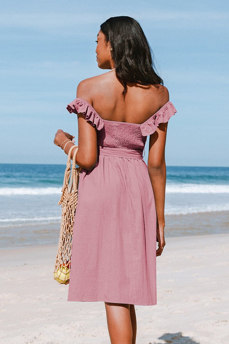 Schulterfreies Kleid in Rosa