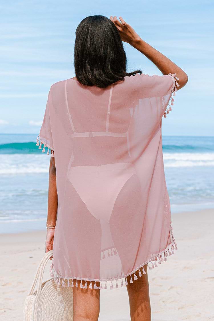 Cover-up mit V-Ausschnitt in Rosa