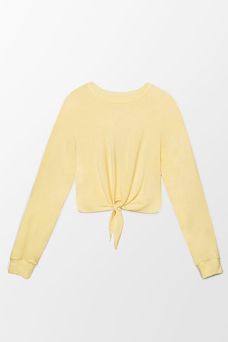 Sweatshirt mit Raglanärmeln und Knotensaum in Gelb
