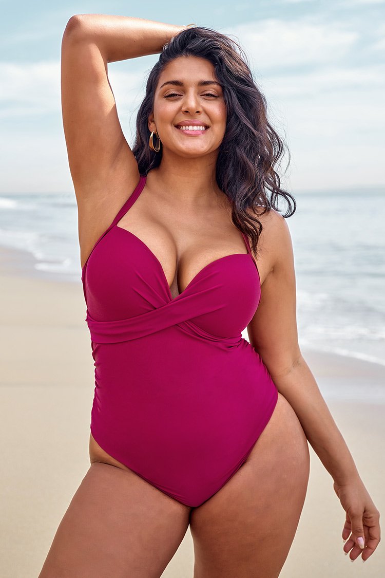 Maillot de bain une pièce grande taille bordeaux