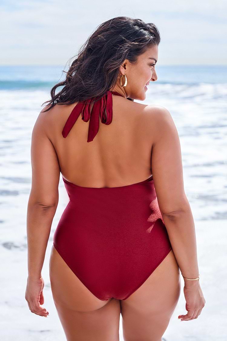 Maillot de bain une pièce grande taille à halter rouge