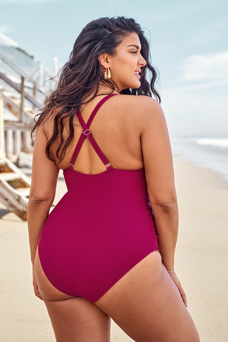 Maillot de bain une pièce grande taille bordeaux
