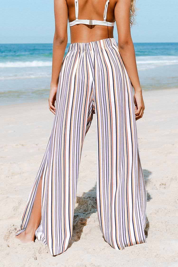 Brittney Stripe Elastic Waist Split Pants