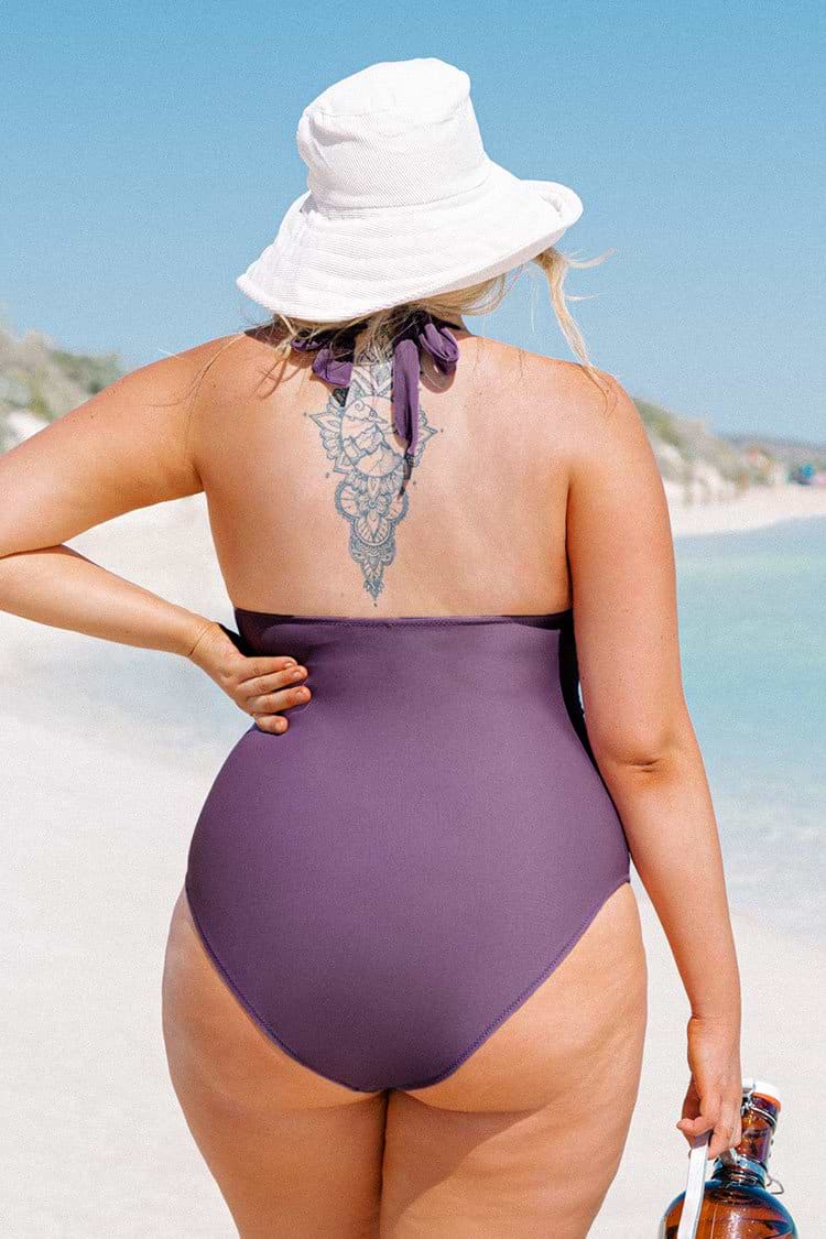 Maillot de bain une pièce grande taille dos nu froncé