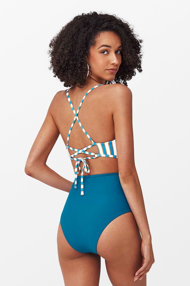 Gekreuztes Bikini-Set mit Streifen und High Waist