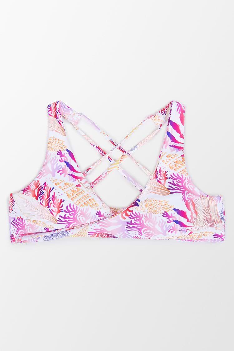 Haut de bikini torsadé et imprimé corail