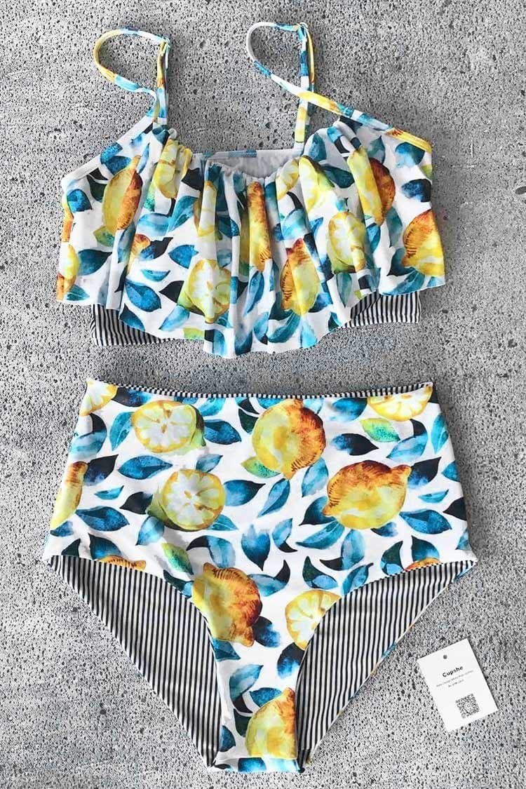 Sommer und Limonen Volants Bikini Anzug