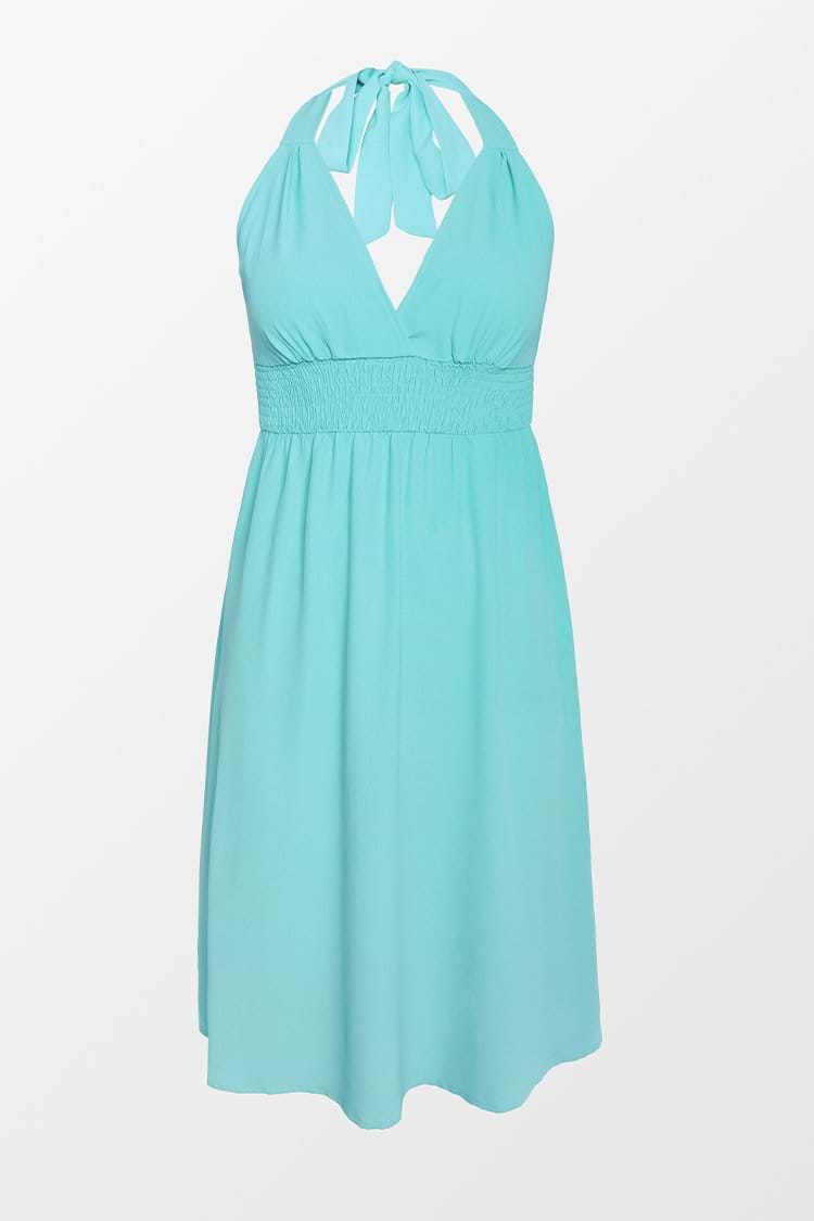 Robe verte en forme de A à col en V avec licou