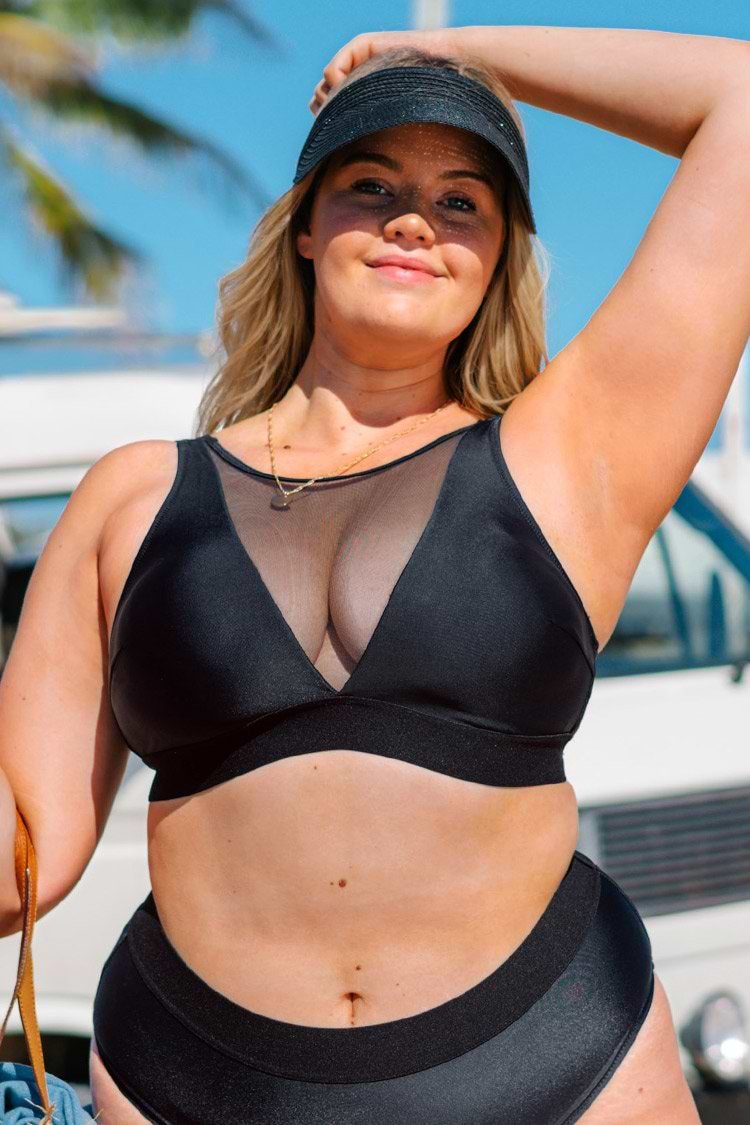 Braelyn Black Mesh Insert Plus Size Bikini Top