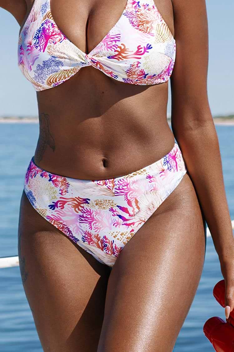 Bas de bikini imprimé corail