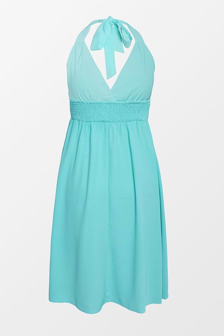 Robe verte en forme de A à col en V avec licou