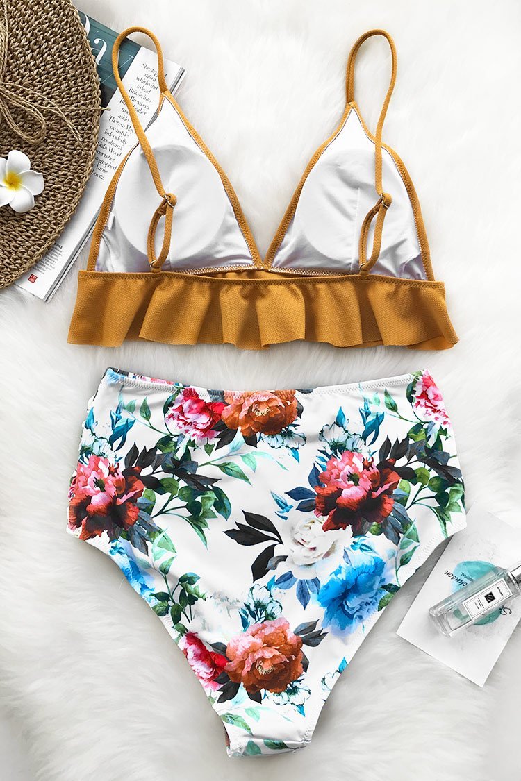 Rankende Rosen Volants Bikini Anzug