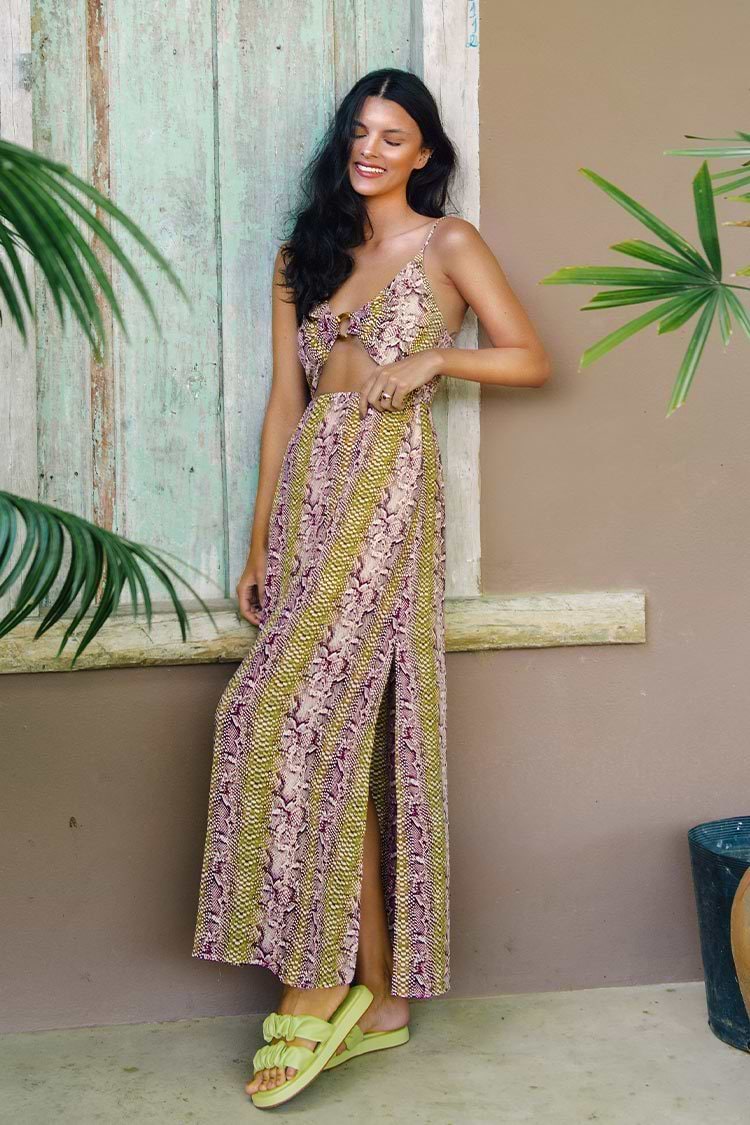 Makenzie Snakeskin Cutout Slip Dress