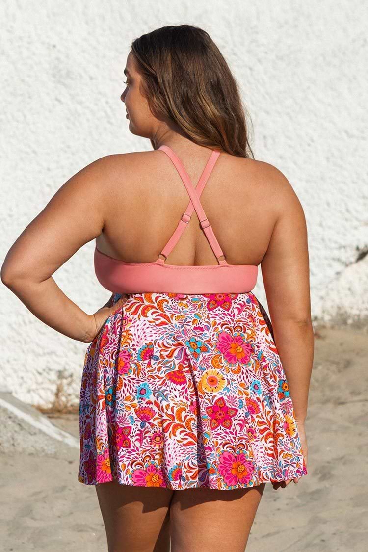 Floral Cutout Plus Size Tankini