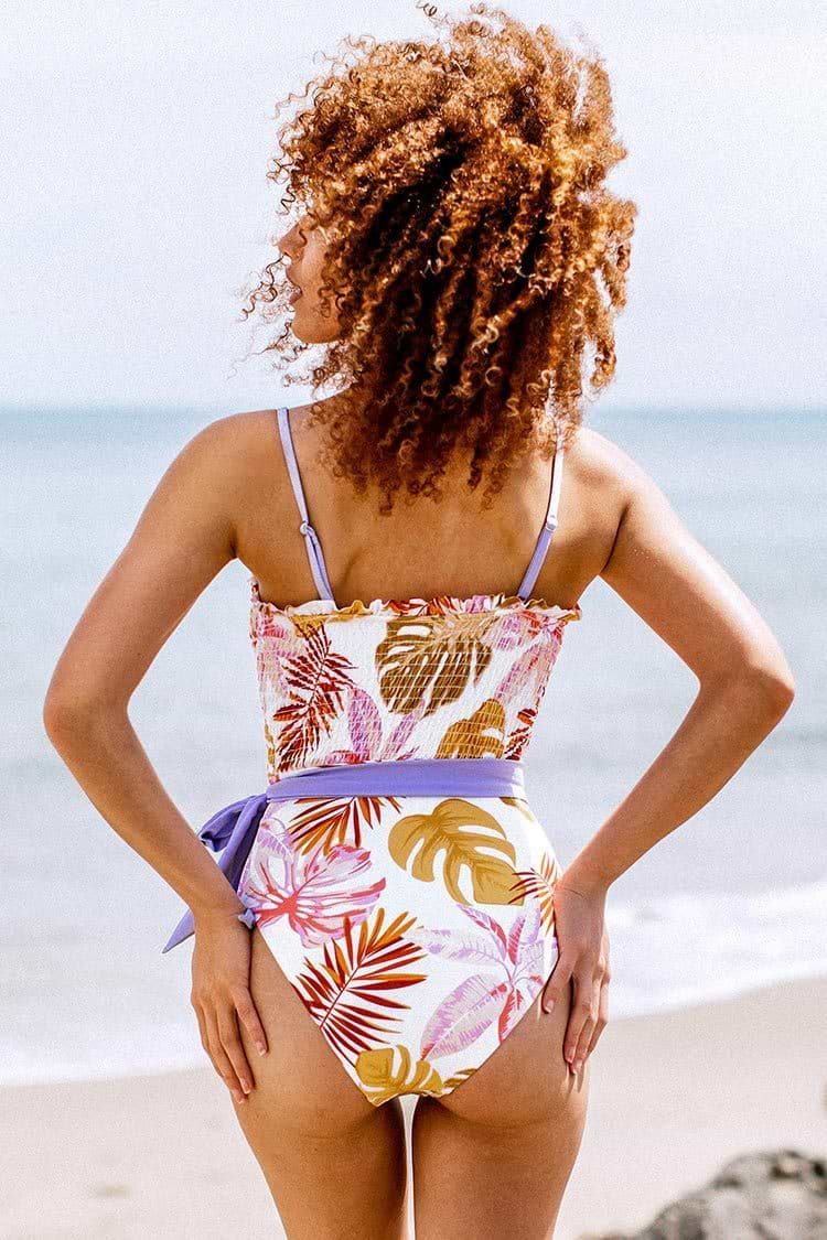 Selah Tropical Smocked One Piece Swimsuit