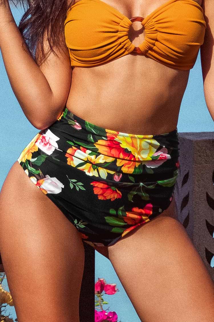 Sweet Floral High Waisted Bikini Bottom
