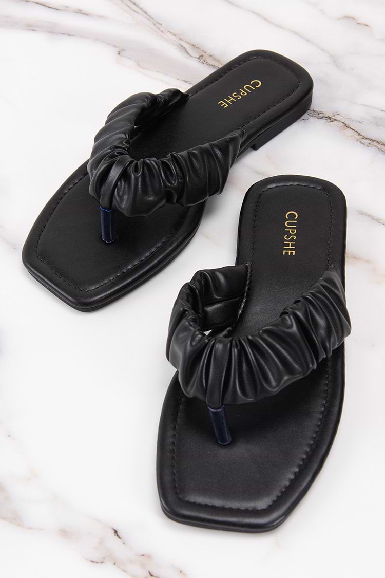 Black Orchid Ruched Thong Sandals