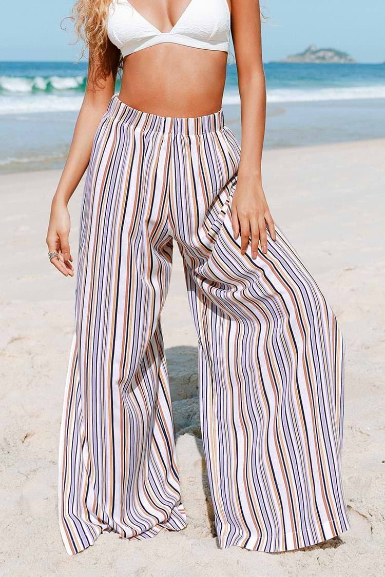 Brittney Stripe Elastic Waist Split Pants