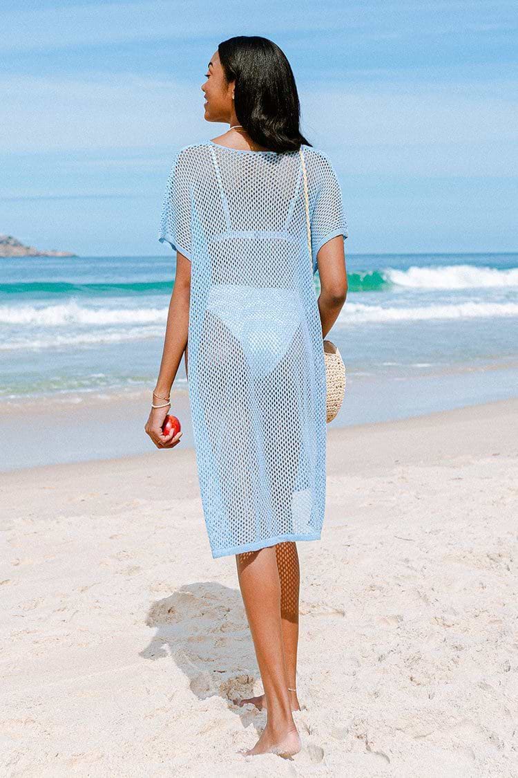 Rosalyn Blue Hollow Out Split Cover Up