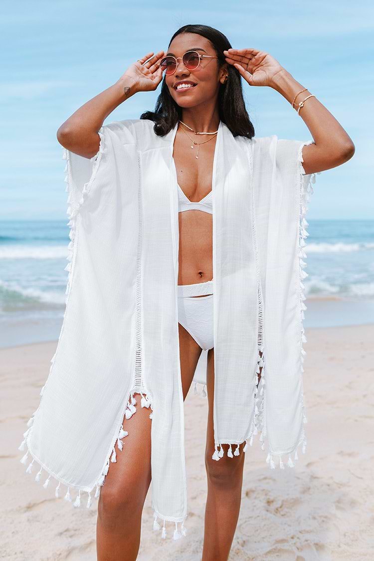 Rosemary Tassel Trim Split Kimono